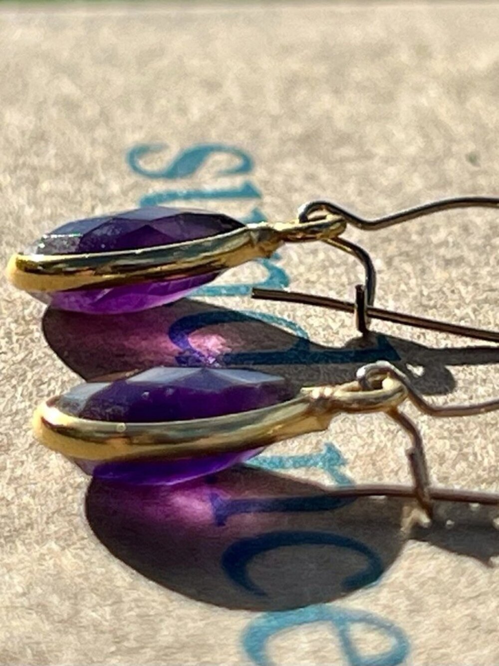 Sundance $138 NEW 1" 14kt Gold GF Purple AMETHYST February Birthstone Earrings